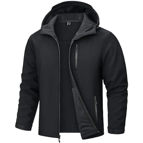 TACVASEN Men's Hooded Softshell Jacket Lightweight Waterproof Fleece Lined Windbreaker Rain Jacket Winter Outdoor Hiking