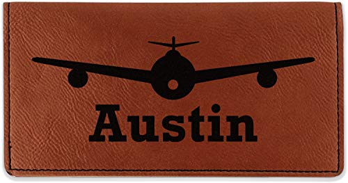 RNK Shops Personalized Airplane Theme Leatherette Checkbook Holder - Single Sided