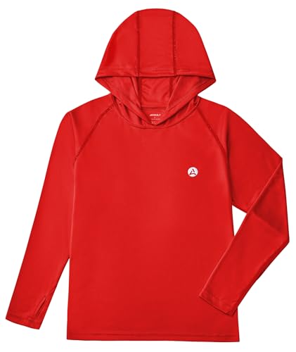 Image of Boys Grils Long Sleeve Sun Shirts UPF50+ Hoodie Thumbhole Rash Guard Quick Dry Atheltic Hiking Workout Water Playing