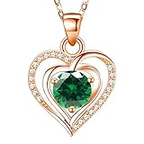 RIVIKO Heart Birthstone Pendant Necklace for Women 925 Sterling Silver Zirconia Rose Gold Plated May