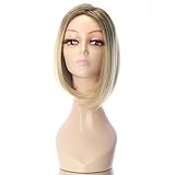 Rabbitgoo Short Flapper Straight Bob Stylish Dark Roots Heat Friendly Cosplay Party Hair Blonde Wig 15.7