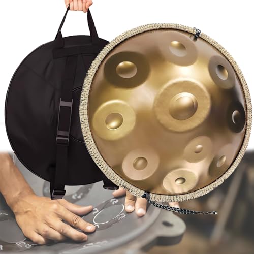 Tambor Handpan con 9 Notas, 22.8 pulgadas, acero, tono 440Hz, incluye mallets y bolsa de transporte miniatura 1