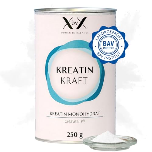 XbyX Kreatin Kraft | 100% Creatin Monohydrat Pulver für Frauen | Höchste Bioverfügbarkeit | Creatin für Muskeln & körperliche Leistung | Geschmacksneutral & vegan | Muskelaufbau Pulver | Supplement
