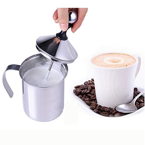 MonLiya 14 Oz Milk Frother Handheld Hot Chocolate Maker Milk Steamer Latte Machine Coffee Stirrers Drink Mixer Stainless Steel Milkshake Maker French Press Foam Maker Coffee Pot - Thumbnail 7