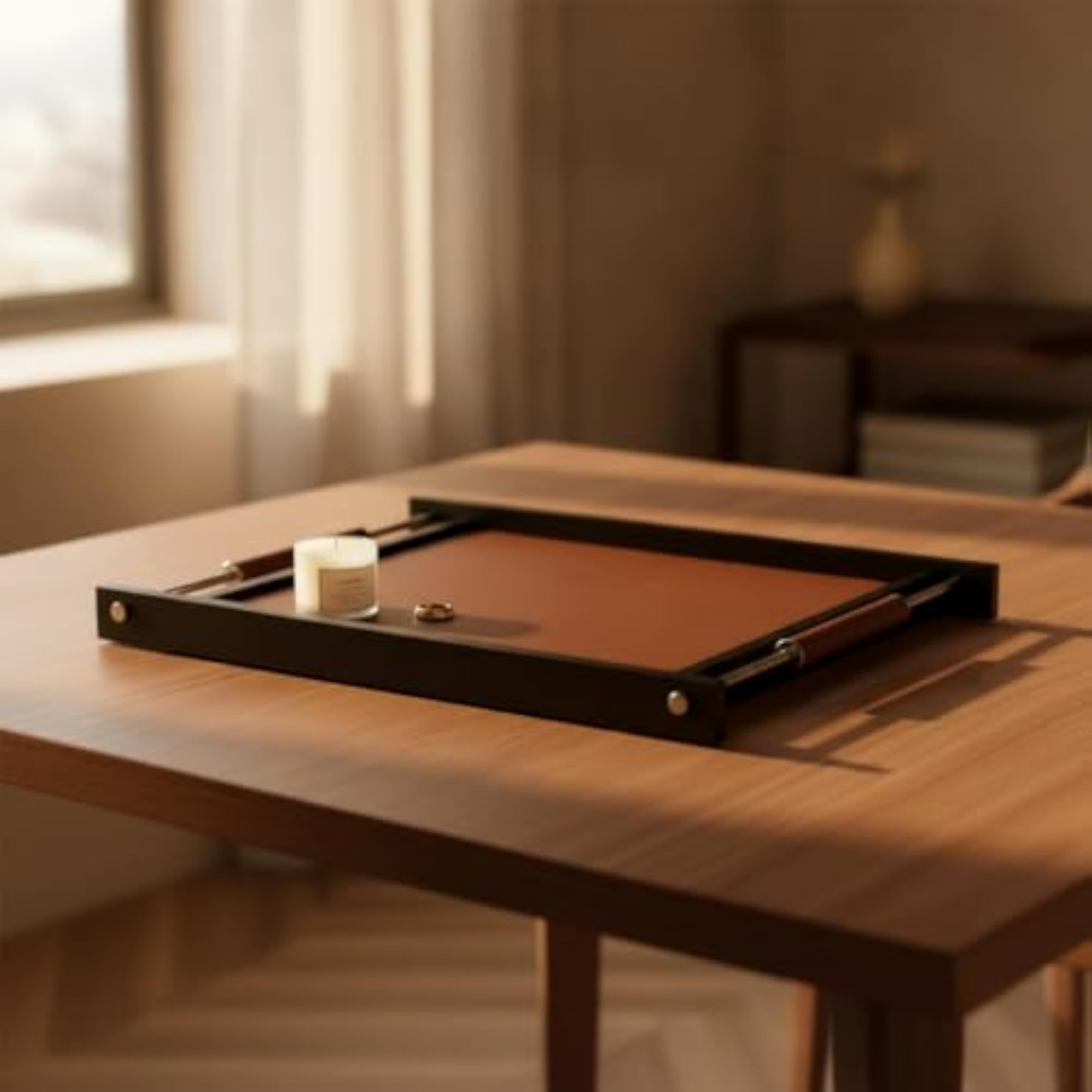 Rectangular Decorative Tray with Handles, Elegant Design