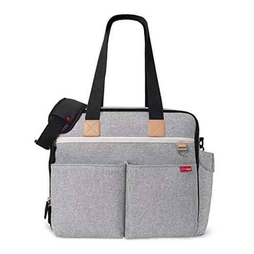 Skip Hop Diaper Bag: Iconic Duo Weekender, Extra Large Capacity with Changing Pad & Stroller Attachment, Grey Melange