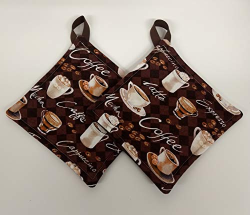 Potholder Set in a Coffee, Expresso and Mocha Fabric Print by Sewuseful Studios LLC