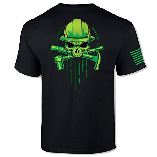 Scaffolder Skull Crossbones Short Sleeve Tee Shirt - Green Skull Pro
