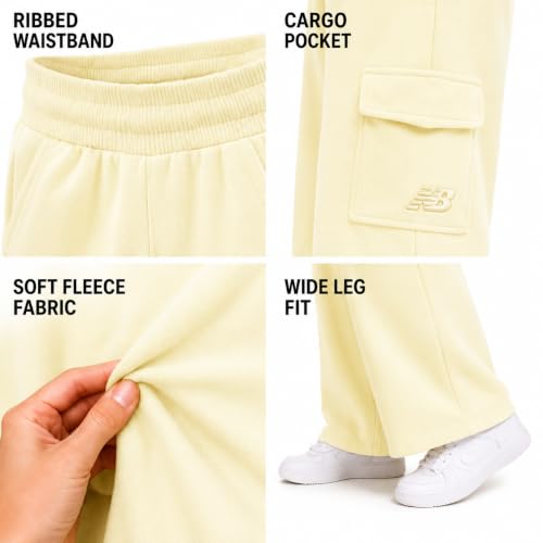 Image of New Balance Girls Sweatpants - Soft Fleece Cargo Wide Leg Sweatpants Cargo Jogger Pants for Girls with Pockets (7-16)