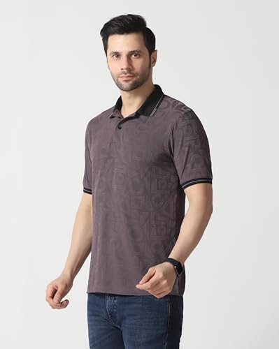 Image of TOPLOT Men's Premium Jacquard Polo T-Shirt | Geometric Textured Design | Contrast Collar & Cuffs | Soft Breathable | Perfect for Office & Casual Wear | Available in Pack of 2 (5281)