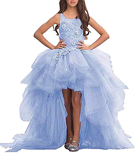 Gzcdress High Low Pageant Dress for Girls 7-16 Puffy Prom Ball Gowns Vintage Flower Girl Dresses for Wedding Sky Blue