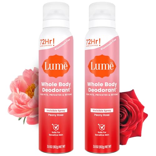 Lume Invisible Spray Deodorant For Women - Whole Body Deodorant Spray - 72 Hr Odor Control - Ozone Friendly Natural Propellant - Aluminum & Baking Soda Free Skin Loving - 3.6 oz (2 pk) (Peony Rose)