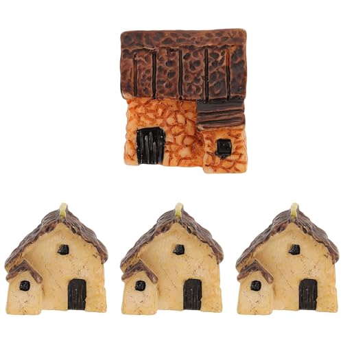 WINOMO 4 Stück Miniatur Feengarten Figuren, Miniatur Haus Feengarten Deko Harz Miniatur Feen Garten Zubehör Mini Haus Ornamente für Mikro Landschaft Deko