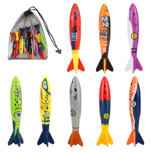 Pool Bath Toys Accessories for Kids Toddlers Ages 4-8, 8 PCS Diving Torpedos Sand Beach Outside Water Play Toys for Summer Swimming Game Party Supplies Favors Gifts Stuff Pool Accessories Must Have