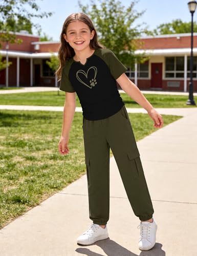 GEMLON Cute Outfits for Girls 2PCS Short Sleeve Graphic Tee and Cargo Pant with Pockets Summer Girls Clothes Size 10 12 — view 2