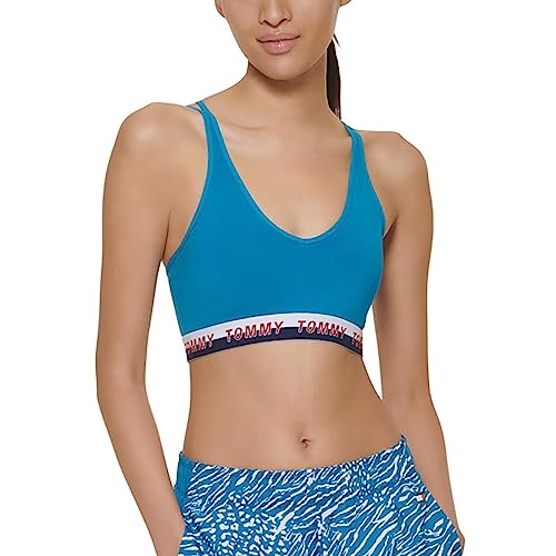 Tommy Hilfiger Sport Womens Logo Fitness Sports Bra Blue XL