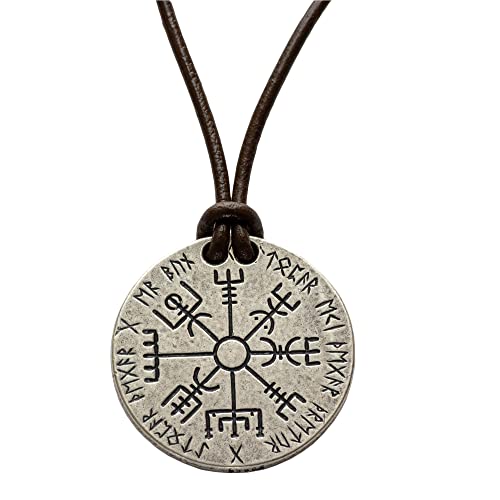 SHIRE POST MINT Vegvisir 北欧コンパス シルバーとレザーネックレス, シルバー、レザー。, 宝石なし