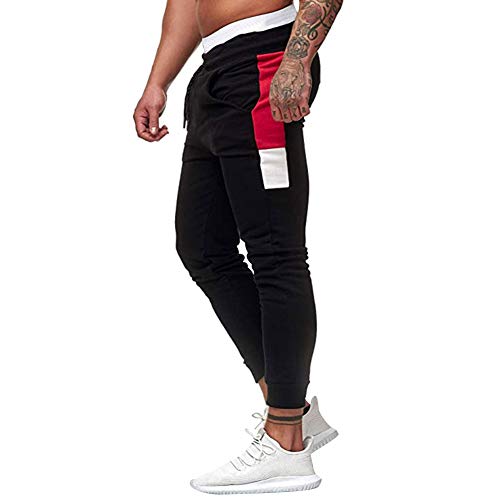 Annystore Menâ€™s Gym Tapered Joggers Sweatpants Athletic Workout Long Pants Slim Fit Casual Trousers with Pockets Black