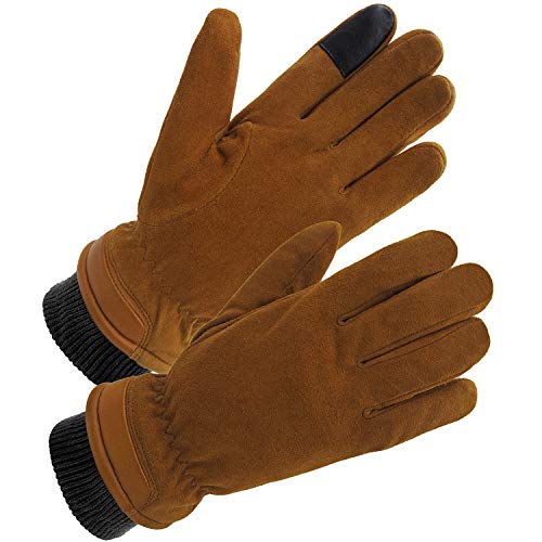 SKYDEER Men's Deerskin Suede Leather Warm Winter Gloves For Driving Running Cycling
