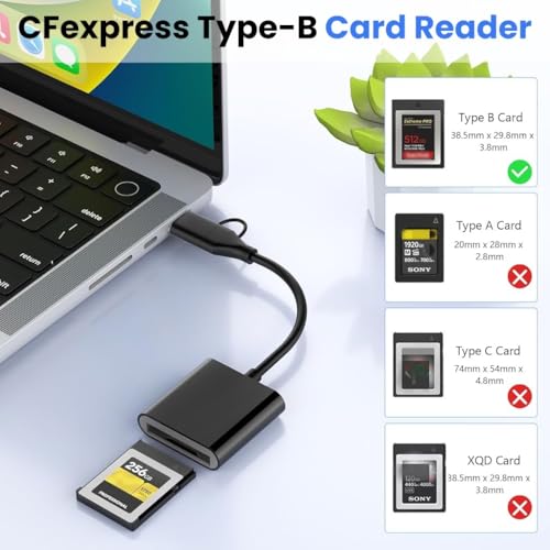 Image of Verilux 2-in-1 Card Reader, Type C /USB 3.2 (Gen 2) 10Gbps High-Speed Reader for CFexpress Type B Memory Cards, Compatible with Windows /Mac /Linux /iOS /Android for iPhone 17 /16 /15, Laptops