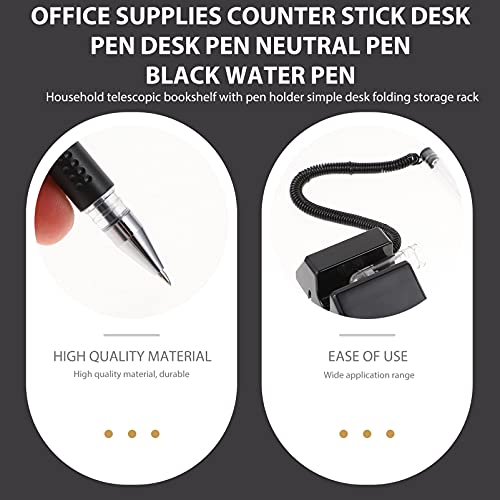 Nuobesty Secure Counter Pens, 5Pcs Desktop Gel Ink Pens With Adhesive Backed Base Reception Pens For Bank Office Hotel Home Black #TOP4