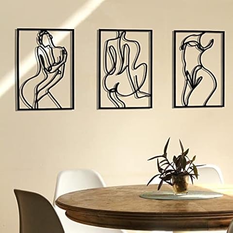 Hananona 3 Packs Black Wall Decor, Thick Real Metal Minimalist Wall Art, Metal Wall Art Decor, Modern Abstract Female Body Single Line Wall Sculptures (Black) Cover