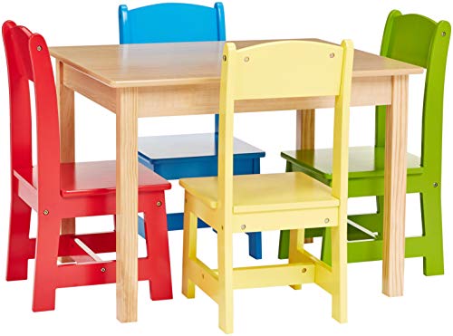 Phoenix Home Fermo Kid’s Natural Wood Table and Primary-Color Chair Set (Red, Yellow, Green, Blue)