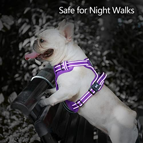 Image of PoyPet No Pull Dog Harness, No Choke Reflective Dog Vest, Adjustable Pet Harnesses with Easy Control Padded Handle for Small Medium Large Dogs(Purple Matching Trim,L)