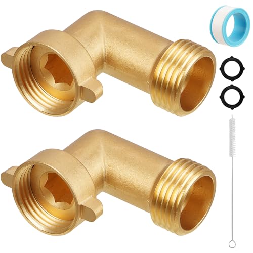 Image of SheeChung 90 Degree Water Hose Elbow For RV, Brass Garden Hose Elbow with Easy Grip Connector, For 3 /4 inch RVs Water Hose, Residential Outdoor Faucets, City Water Connector, 2 Pack