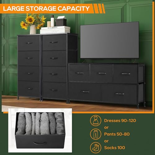 Chulovs Dresser with 4 Drawers, Storage Tower, Organizer Unit, Fabric Dresser for Bedroom, Hallway, Nesting Tables, Entryway, Closets, Sturdy Steel Frame, Wood Top, Easy Pull Handle (black)