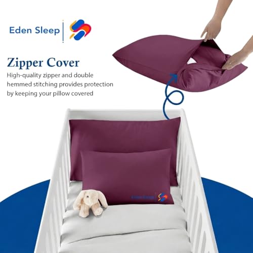 Image of Toddler Travel Small Pillow case, Pack of 2 Zipper Closure Pillow Cover 100% Cotton Baby Pillow Covers, 500 Thread Count Nersury Pillow Cases for Kids 14x20 inch, Plum Solid