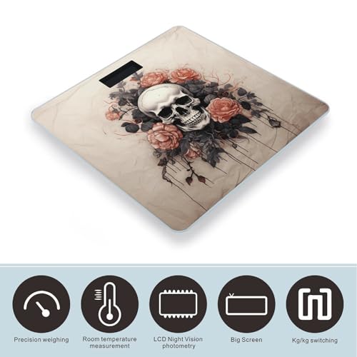 Báscula digital de baño con diseño calavera y flores miniatura 3