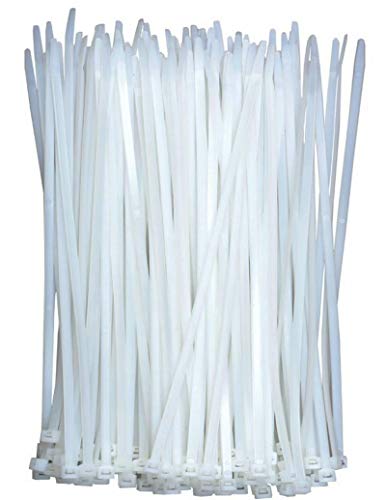 Lot de 100 serre-câbles blancs transparents - En plastique - Longs et résistants à la traction de 18 kg - Auto-bloquants - Pour bureau, maison et extérieur - 300 mm x 4 mm Cover