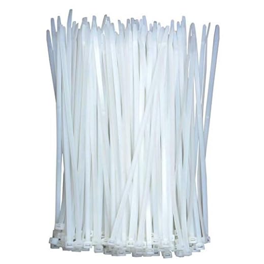 Kabelband klar vit 300 mm x 4 mm (100-pack), plastbuntband långa slitstarka med 18 kg draghållfasthet, självlåsande nylonplast buntband för kontor, hushåll och utomhus
