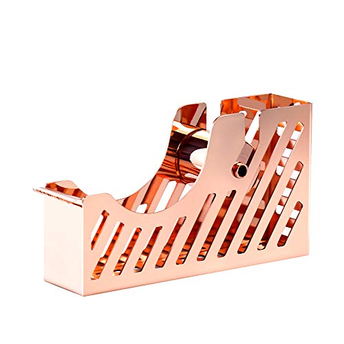 YOSCO Desktop Metal Tape Dispenser Non-Skid Base, Cute Desk Heavy Duty, Weighted Tape Roll Dispenser, 1 in Core,(Rose Gold)