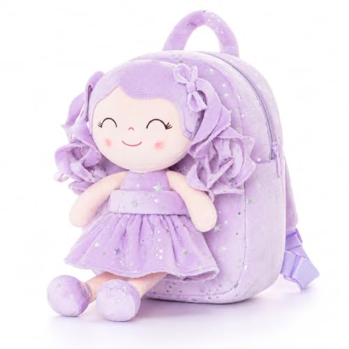Gloveleya Kids Backpack Toddler Girl Gift Plush Curly Hair Doll Backpack - Purple 9''