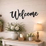 Jetec Wood Cutout Welcome Sign Welcome Wall Decor Word Wood Art Sign for Front Door Rustic Home Gallery Wall Decorations 15.7 x 6 Inches(Black)