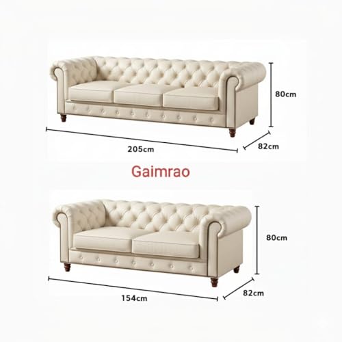 Image of Classic Leatherette Chester Sofa Set Button Tufted, Classic Style Sofa Set 3-Person Sofa for Living Room, Office, and Hallway Colour (Off-White Leatherette, 3+2=5 Seater Sofa)