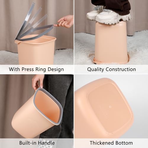 Image of 3Pcs Uncovered Trash Cans,10L,Pressure Ring Design Plastic Garbage Bin,Suitable for Offices,Homes,Dormitories(Square,Orange)