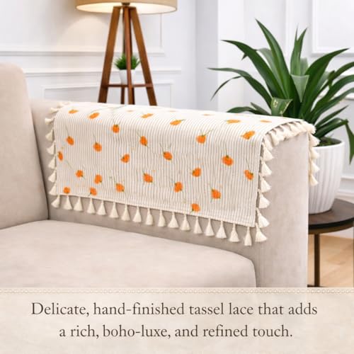 Image of STITCHNEST Printed Quilted Sofa Arm Cover with Tassels | Stylish Hand Rest Protector | Soft & Durable | 18 x 22 Inches