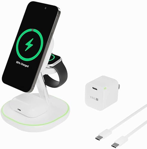 YEIL Cargador inalámbrico 3 en 1 compatible con magsafe para iPhone Series 12, 13, 14, 15, para Apple Watch y Airpods, estación de carga 3 1,