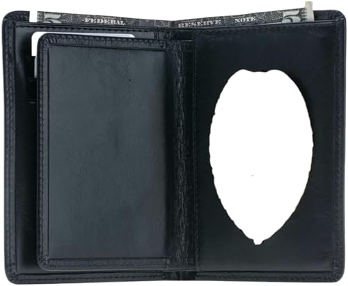 Law Enforcement Badge Wallet, All Leather, Fits Any Shape Badge with a Pin Back- Black2