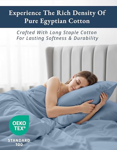 Image of LANE LINEN Extra Deep Pocket King Sheets Sateen Weave - French Blue | 100% Cotton Sheets King - 4-Piece Set, For A Luxurious Night's Sleep, For Guests And Everyday Use, Luxe Sheen,