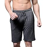 YAOMEI Herren Schlafanzughose Hose Shorts kurz, Modale Baumwolle unterwäsche Boxershorts Nachtwäsche Trunk Pyjamahose verstellbarem Elastik-Bund Taschen Schlafen Freizeit