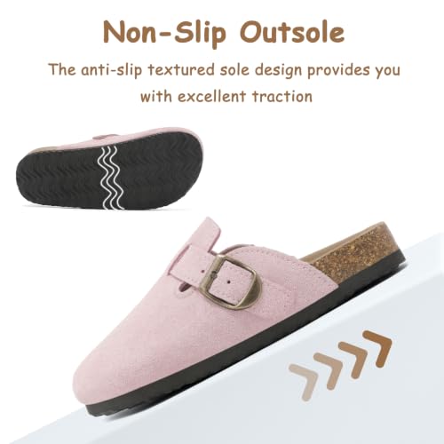 Image of Kids Clogs for Boys Girls Genuine Suede Leather Potato Slide Adjustable Buckle Indoor Outdoor Slippers