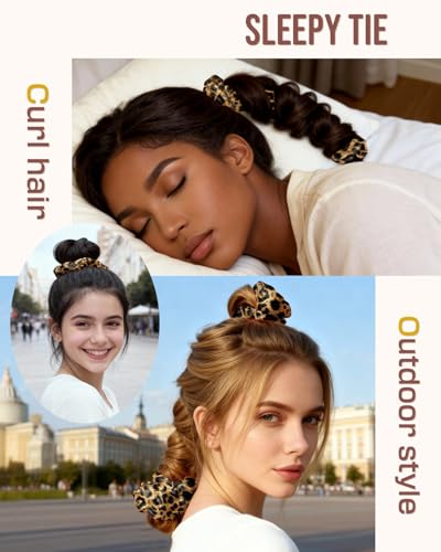 Image of BONNET QUEEN Heatless Hair Curler Satin Hair Curler Heatless Curls Women Hair Rollers No Heat Overnight Curls Large Curler, Leopard