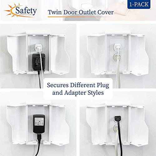 Safety Innovations Twin Door Baby Safety Outlet Cover Box For Babyproofing Outlets - More Interior Space For Extra Large Electrical Plugs And Adapters - Easy To Install - Easy To Use, (1-Pack) #TOP3