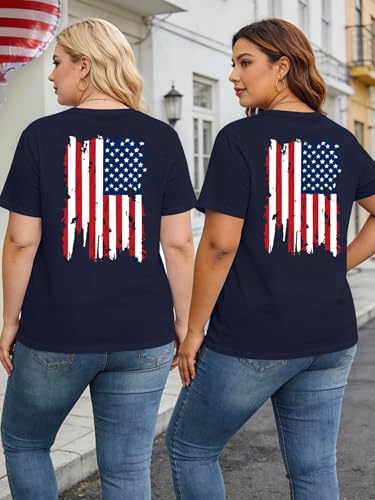 Image of Ithalt Patriotic Plus Size Shirts for Women 250th Anniversary USA Shirts American Flag Tshirt USA Short Sleeve Tops