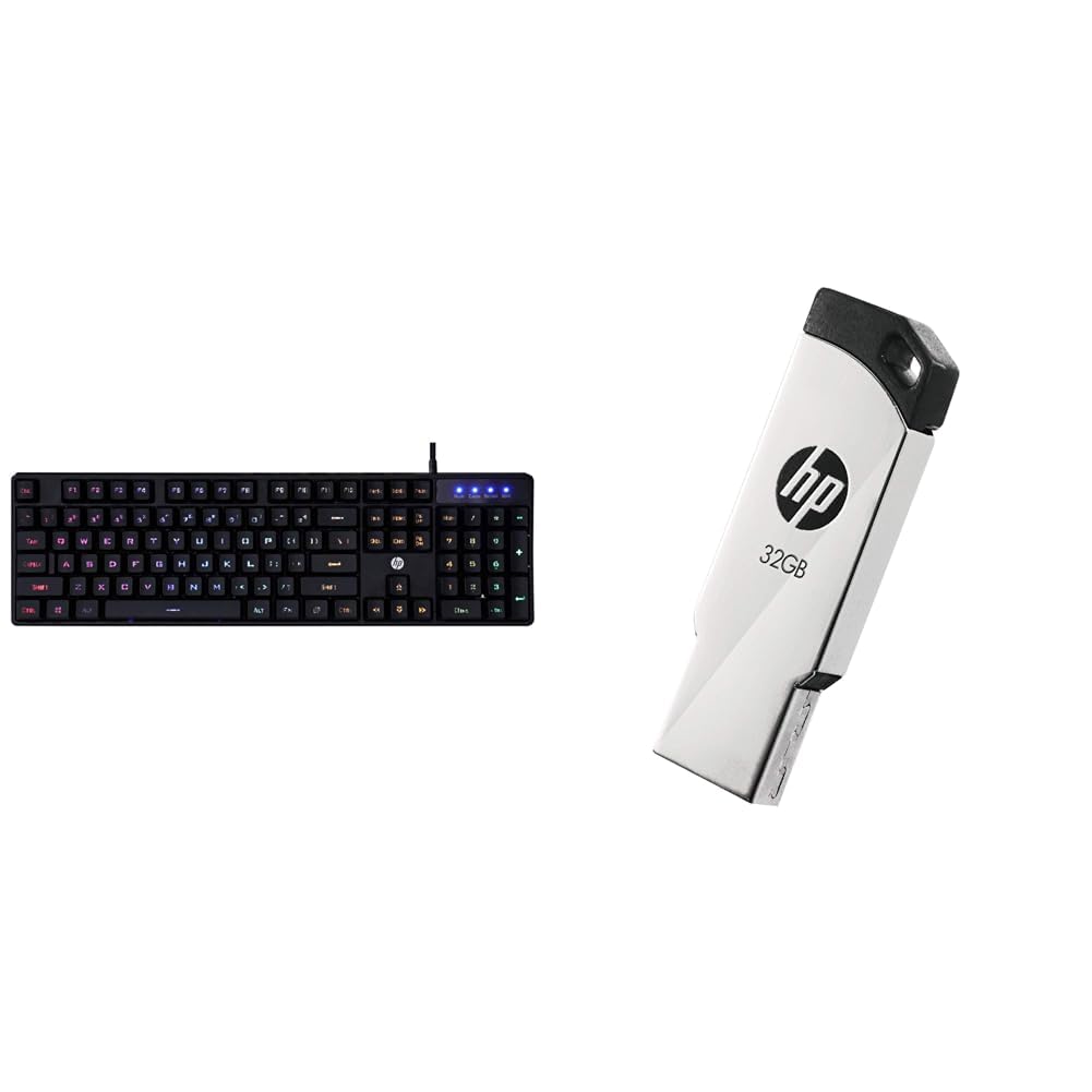 HP K300 Backlit Membrane Wired Gaming Keyboard with Mixed Color Lighting, 4 LED Indicators, Matte Fi