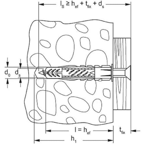 fischer 77893 Universaldübel UX 14 x 75, Schachtel mit 10 Nylondübeln, Allzweckdübel ohne Rand, für optimalen Halt bei Befestigungen in Beton, Gipskarton, Kalksand-Lochstein uvm.